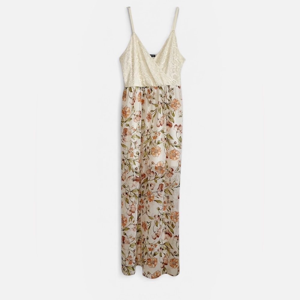 As U Wish Floral Lace Maxi Dress Fairy Whimsical Sheer Romantic Feminine Sz M